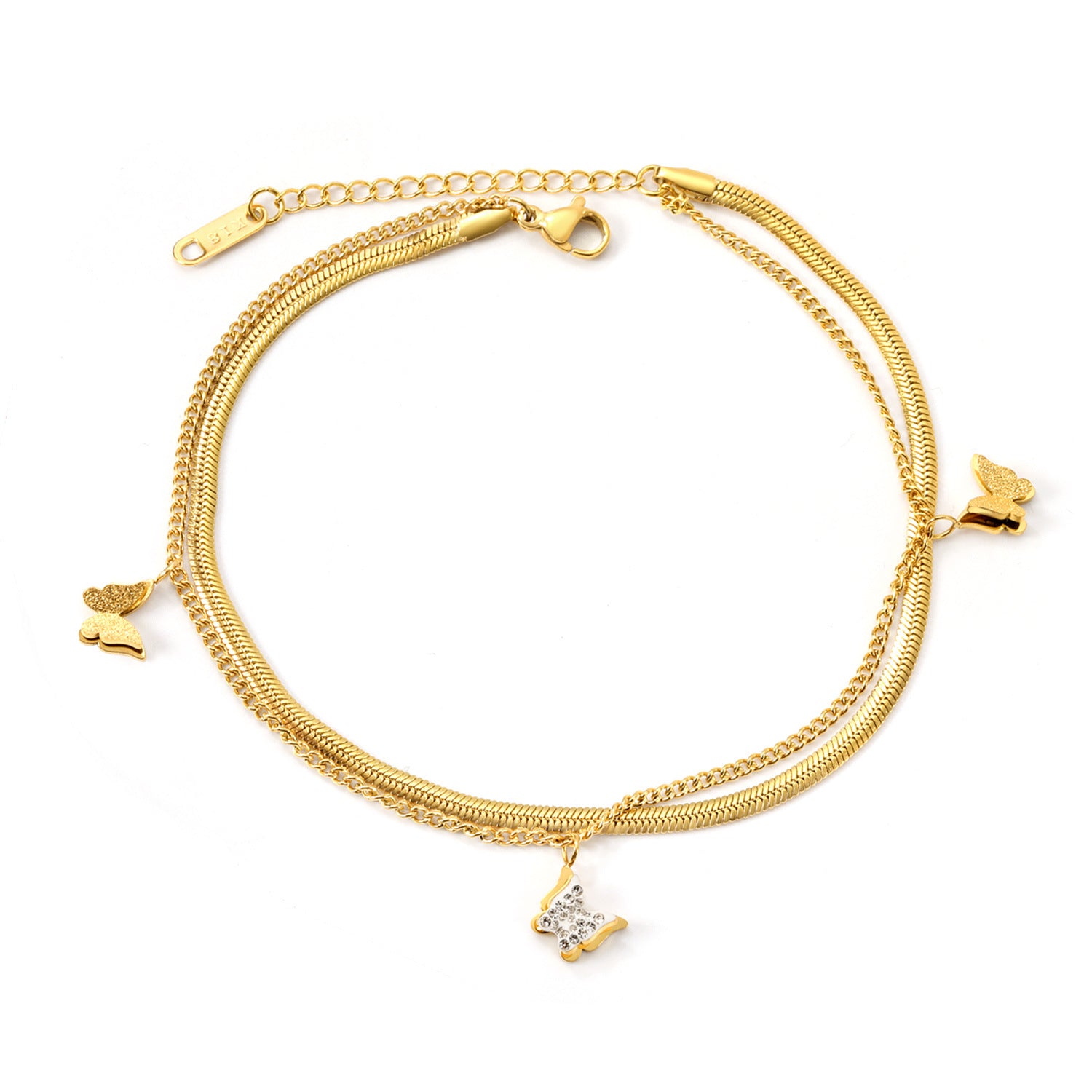 Damen Armband mit zarten Schmetterlingsanhängern und goldplattierter Oberfläche Shop Nory