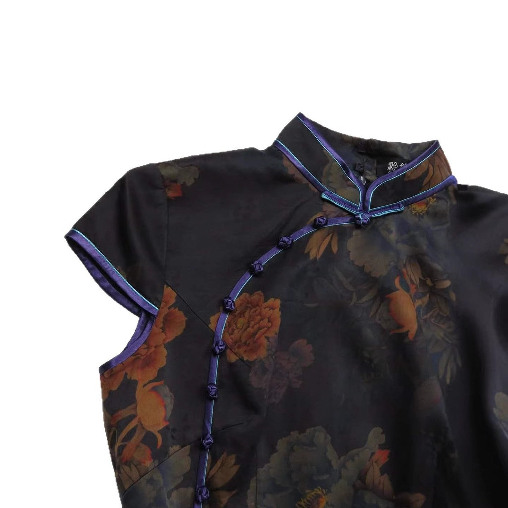 Damen Chinesische Seidenbluse mit floralem Muster Shopnory