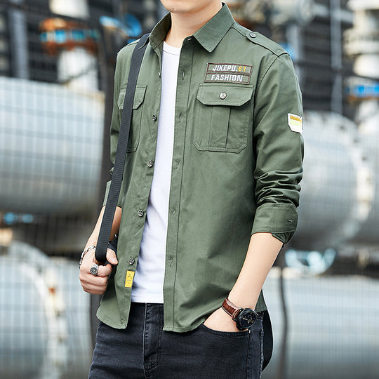 Herren Overshirt im Military-Utility-Stil mit Schulterpatten, Brustklappen und leichtem Baumwollmix Shop Nory