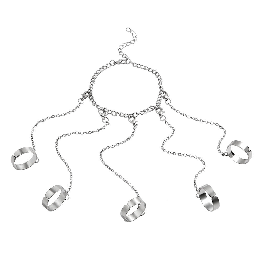 Damen Ring-Set mit verbundenen Kettenanhängern und Blattmotiven Shop Nory