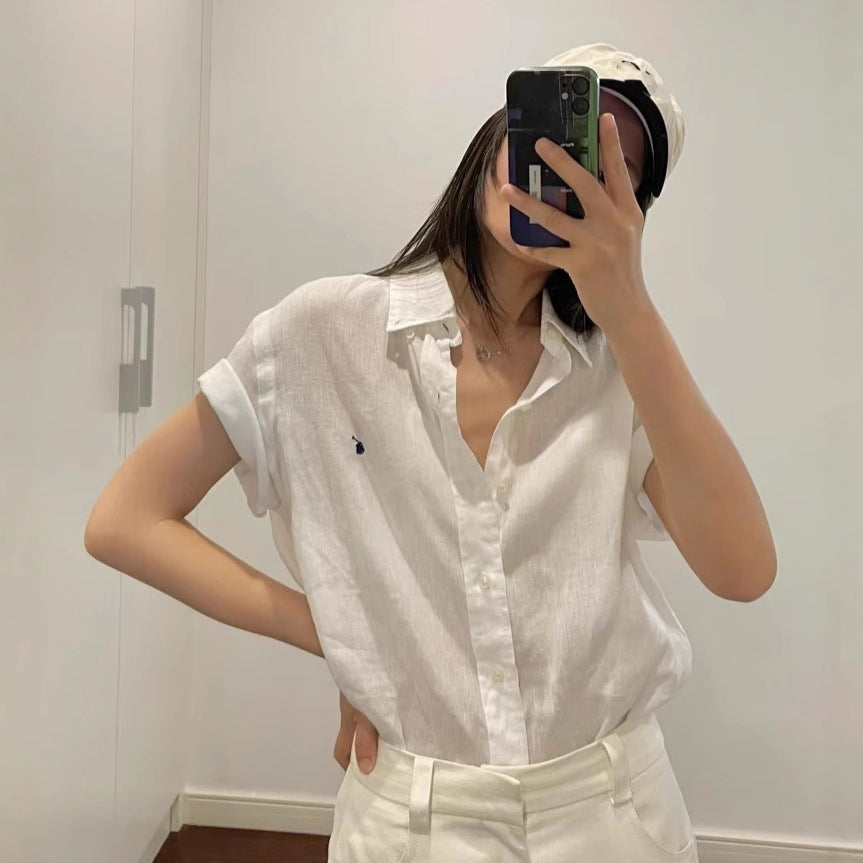 Damen Elegante Kurzarmbluse mit Knopfleiste Shop Nory