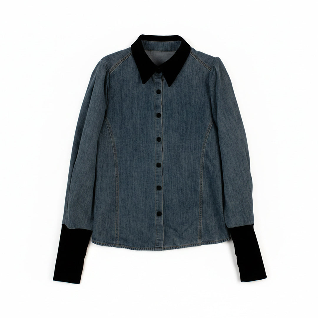 Damen Denimbluse mit Elegantem Kragen Shop Nory
