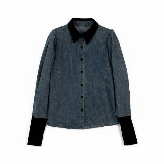 Damen Denimbluse mit Elegantem Kragen Shop Nory