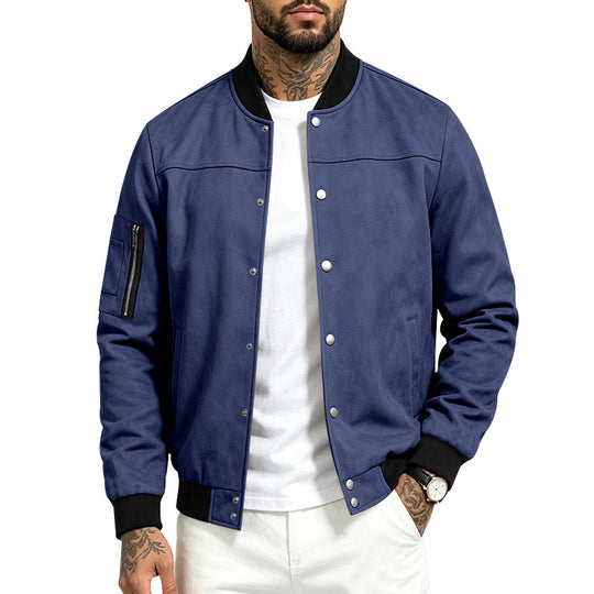 Herren Veloursleder‑Optik Bomberjacke mit Druckknopfleiste, Ärmeltasche und Rippbündchen Shop Nory