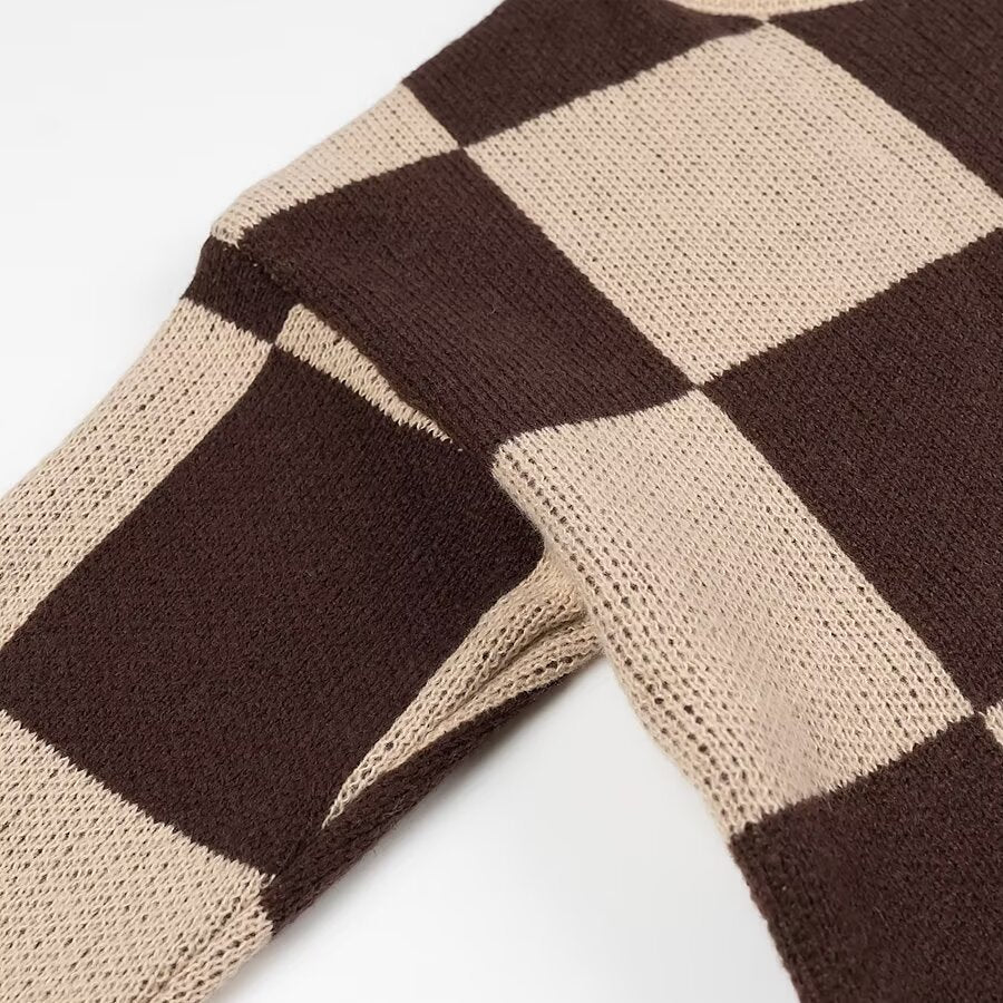 Damen Oversize-Strickpullover mit großem Karo‑Muster und geripptem Saum Shop Nory
