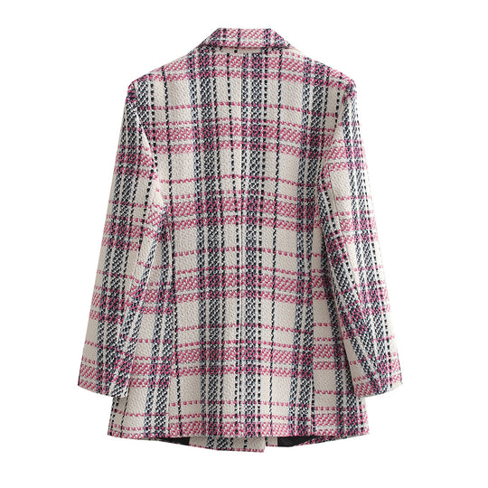 Damen Bouclé-Tweed Longblazer mit Doppelreihigem Verschluss und Pattentaschen Shop Nory