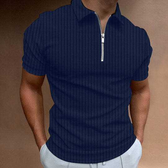 Herren Kurzarm Polo-Hemd mit Reißverschluss und strukturiertem Design