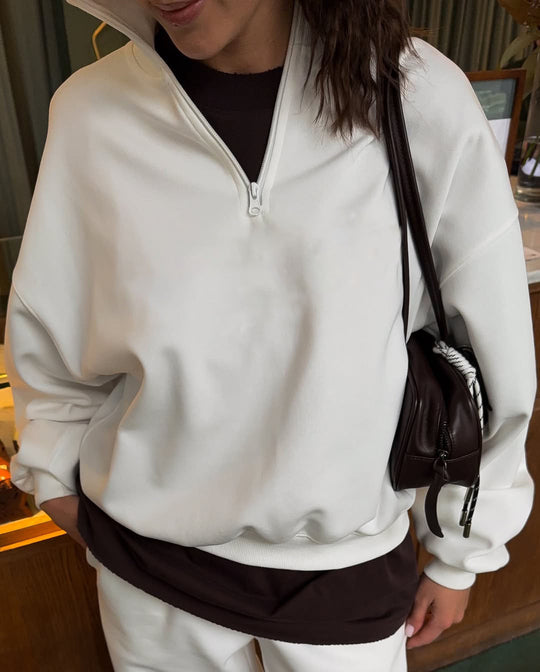 Damen Oversize Sweatshirt mit Halbzip und hohem Stehkragen Shop Nory