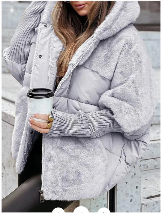 Damen Wattierter Oversize-Parka mit Kunstfellbesatz, Kapuze und Rippbündchen Shop Nory