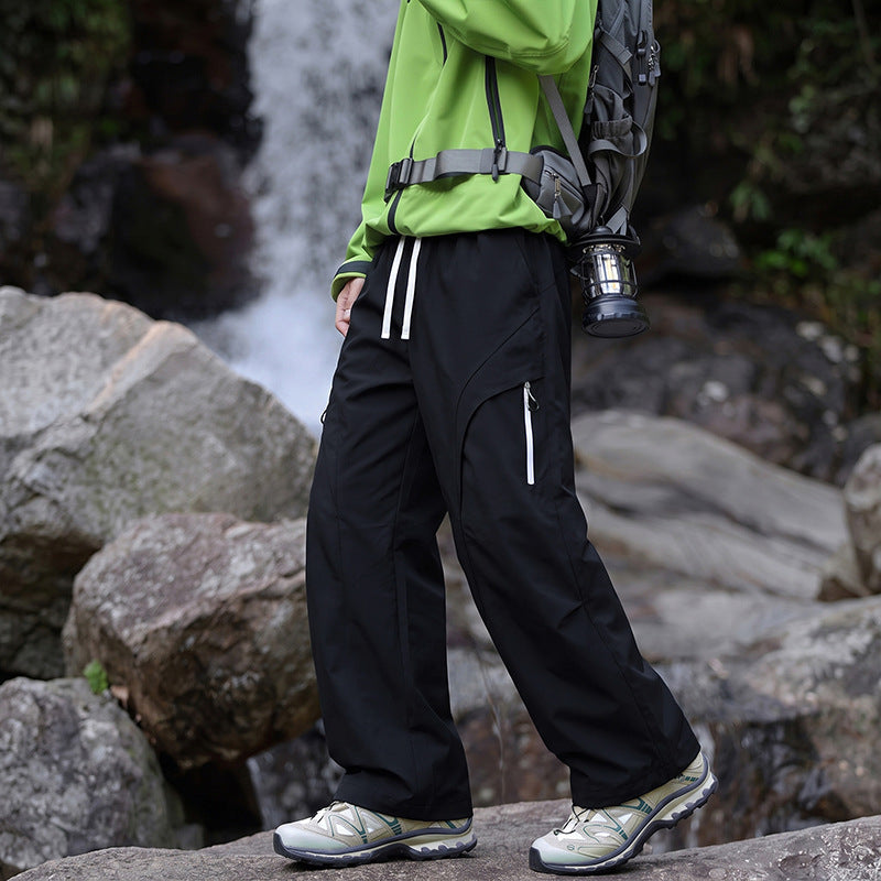 Unisex Wasserabweisende technische Cargo-Hose mit weitem Bein, Reißverschlusstaschen und Kordelzug Shop Nory
