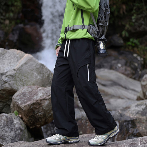 Unisex Wasserabweisende technische Cargo-Hose mit weitem Bein, Reißverschlusstaschen und Kordelzug Shop Nory