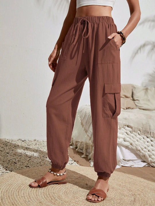 Damen Cargo-Jogginghose mit elastischem Bund, Kordelzug und aufgesetzten Taschen Shop Nory