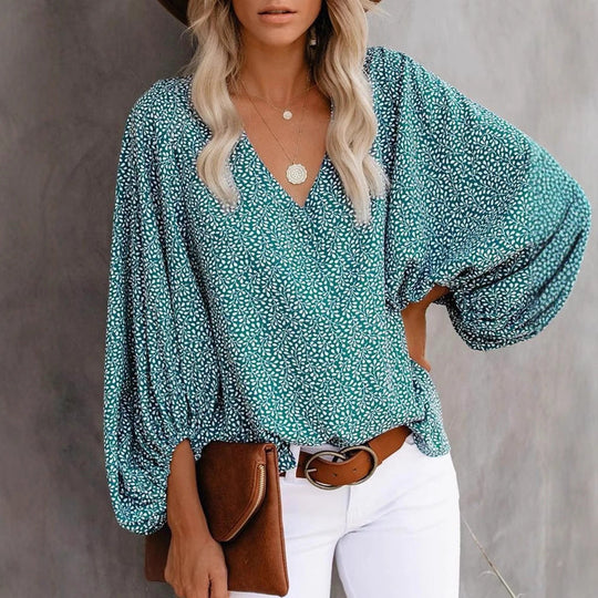 Damen Bluse mit weiten Ärmeln und floralem Muster
