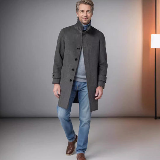 Herren Mantel mittellang aus Wollmix mit Bindegürtel und verdeckter Knopfleiste Shop Nory