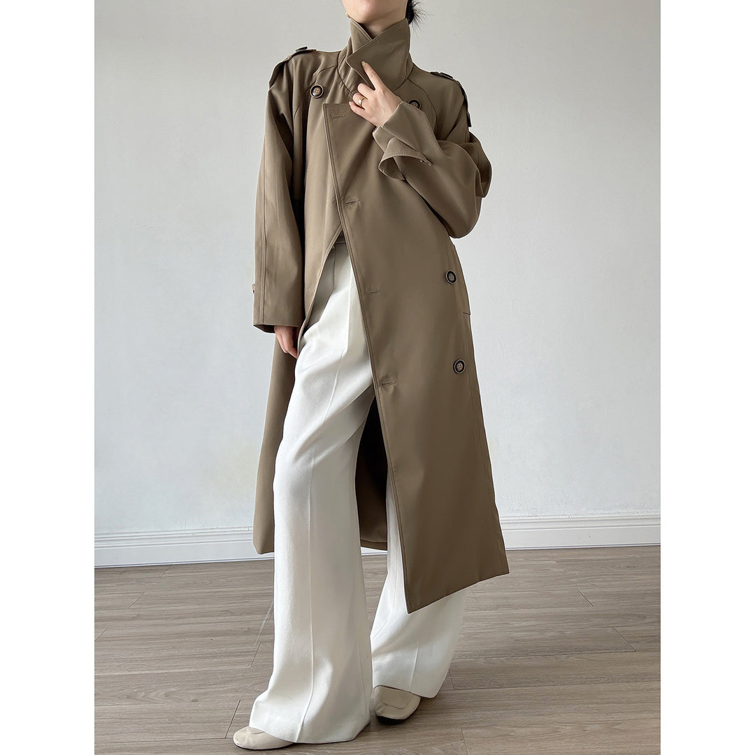 Damen Oversize Mantel im Trench-Stil mit Raglanärmeln und doppelreihiger Knopfleiste Shop Nory