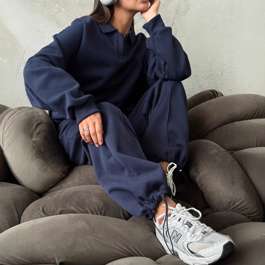 Damen Relaxed Polo-Sweatshirt mit V‑Notch und geraffter Tunnelzug-Jogginghose Shop Nory