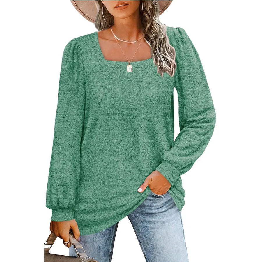 Damen Legerer Feinstrick-Pullover mit quadratischem Ausschnitt, Puffschulter und Bündchen Shop Nory