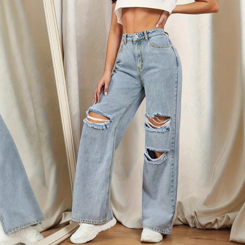 Damen Hochtaillierte Baggy-Jeans im Wide‑Leg mit mehrstufigen Knie-Cutouts Shop Nory