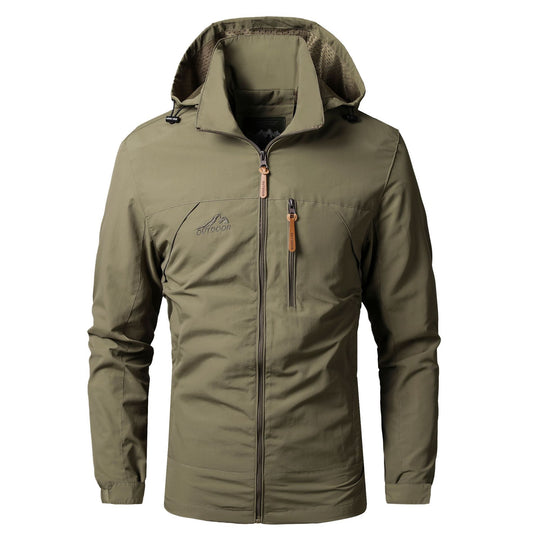 Herren Leichte wasserabweisende Allwetter-Outdoorjacke mit Kapuze und Brust-Reißverschluss Shop Nory