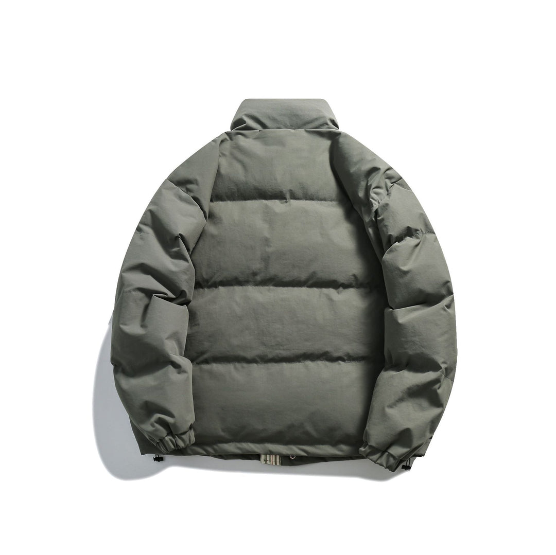 Unisex Kurz geschnittene wattierte Pufferjacke mit hohem Stehkragen und gestreiften Taschenblenden Shop Nory