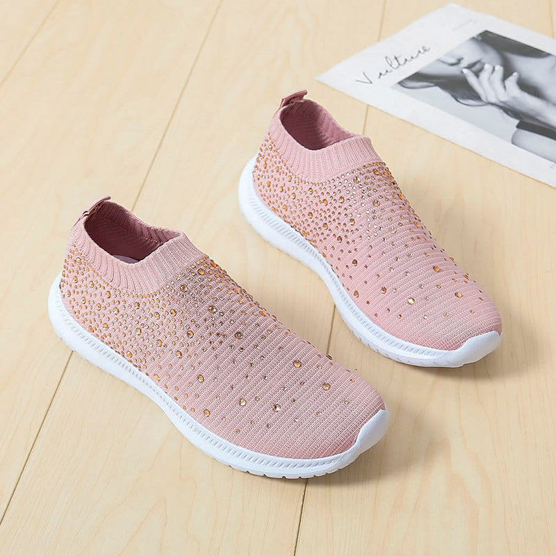 Damen Elastischer Slip-On Strick-Sneaker mit Strassbesatz Shop Nory