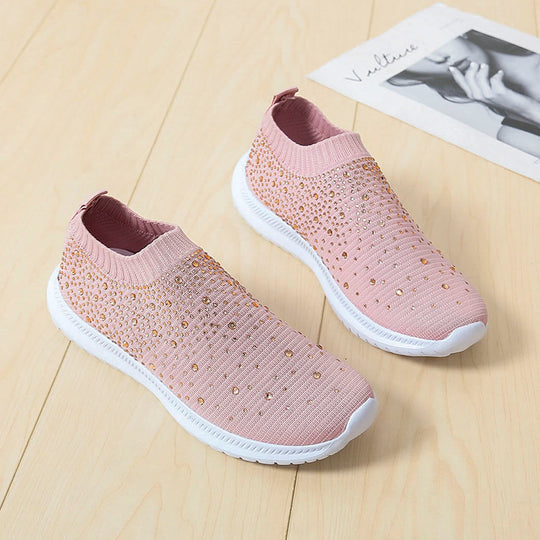 Damen Elastischer Slip-On Strick-Sneaker mit Strassbesatz Shop Nory
