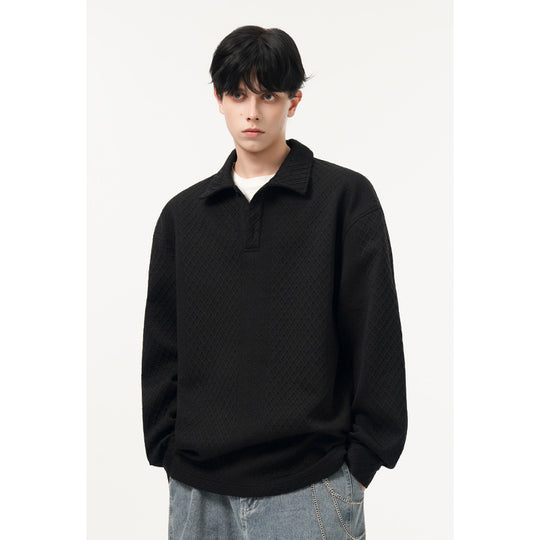 Herren Oversize-Poloshirt-Sweatshirt mit diamantstruktur, verlängertem Schnitt und Polokragen Shop Nory