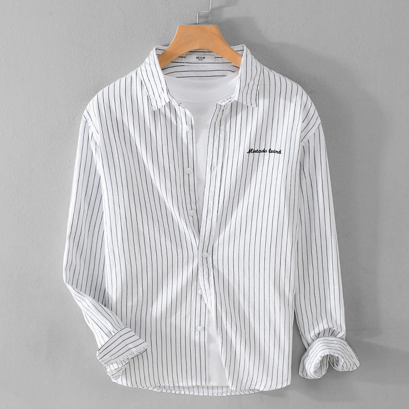 Herren Nadelstreifen-Lagenhemd im Overshirt-Stil mit dezenter Bruststickerei Shop Nory