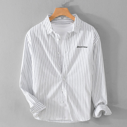 Herren Nadelstreifen-Lagenhemd im Overshirt-Stil mit dezenter Bruststickerei Shop Nory