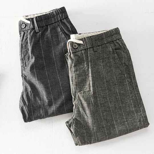 Herren lässige Hose mit elastischem Bund und Kordel schmal zulaufend Nadelstreifenoptik Shop Nory