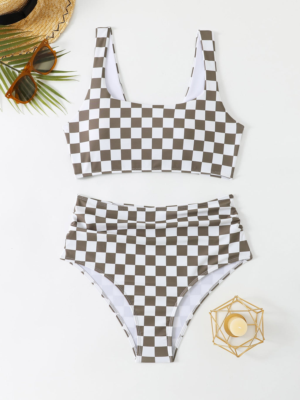 Damen Hochtailliertes Bikini-Set mit checkermuster