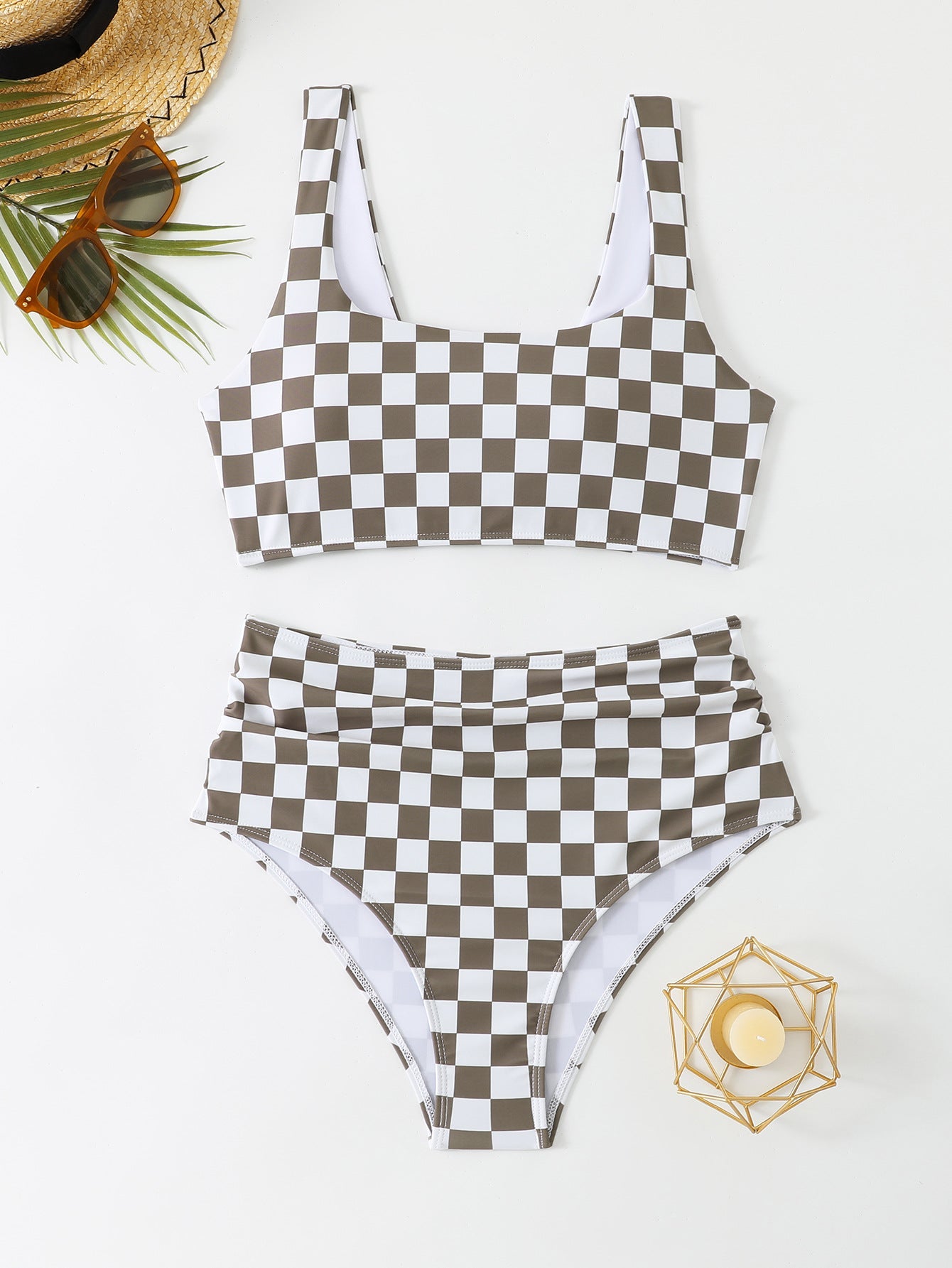 Damen Hochtailliertes Bikini-Set mit checkermuster