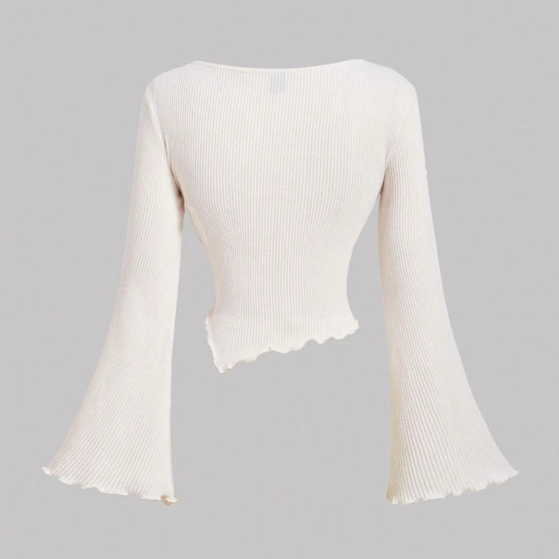 Damen Wickel-Crop-Longsleeve mit Trompetenärmeln Shop Nory
