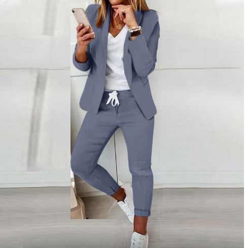 Damen nan lässiges Hosenanzug-Set mit Joggerhose, Kordelzug und tailliertem Blazer Shop Nory