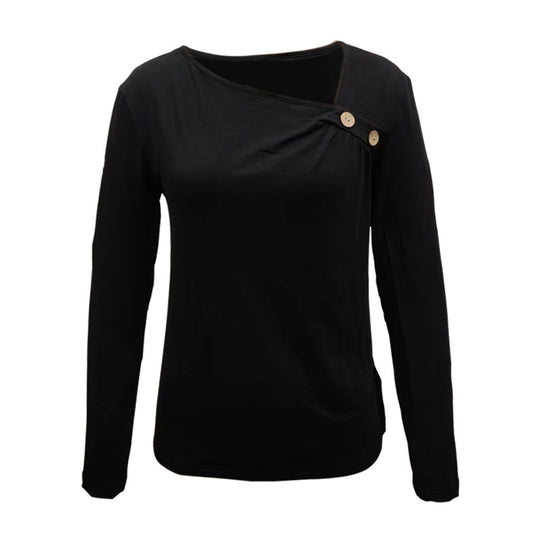 Damen Langarmshirt mit asymmetrischem Ausschnitt und Zierknöpfen Shop Nory