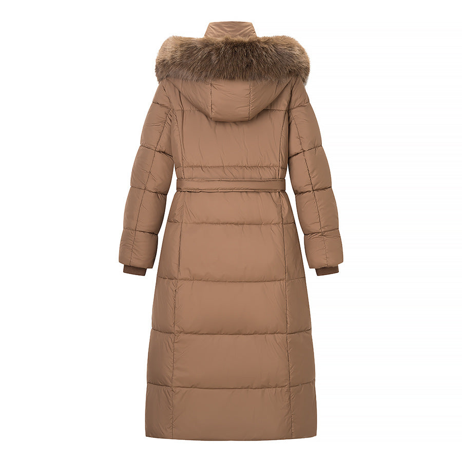 Damen Wattierter Longline-Mantel mit Kapuze und Taillengürtel Shop Nory