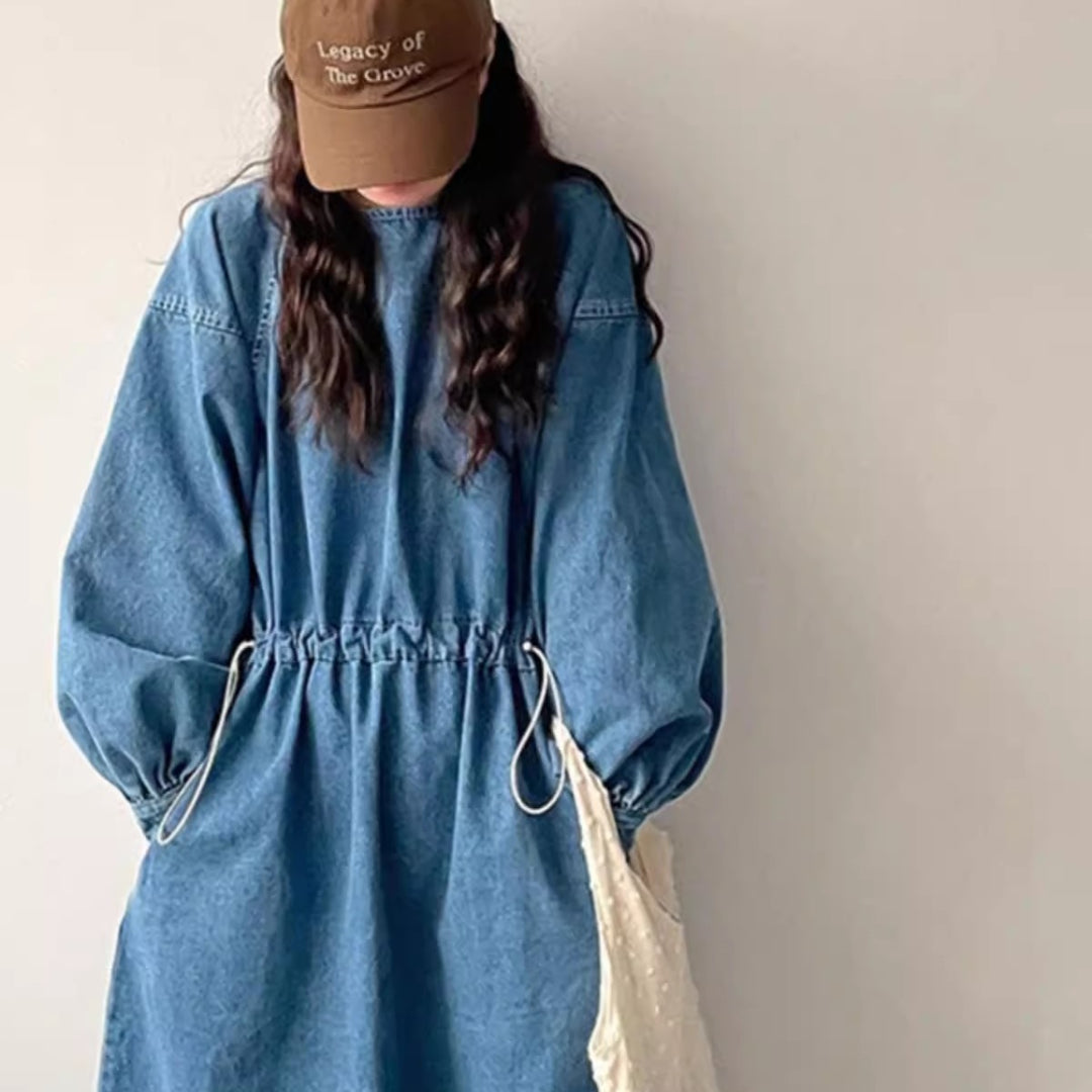 Damen Denim-Midikleid mit Kordelzugtaillierung Shop Nory