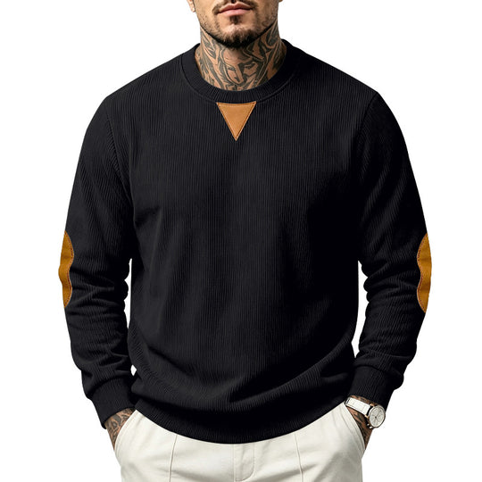 Herren Rundhals-Sweatshirt mit feiner Rippstruktur und Ellbogen‑Patches Shop Nory
