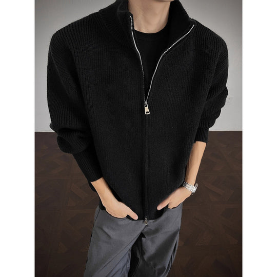 Unisex Grobstrick-Zipjacke mit Stehkragen und Zwei-Wege-Reißverschluss Shop Nory