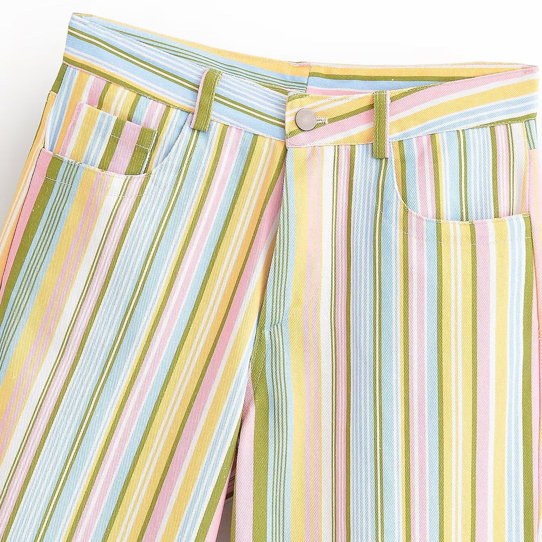 Damen Gestreifte Highwaist-Hose mit weitem Bein und Five-Pocket-Schnitt Shop Nory
