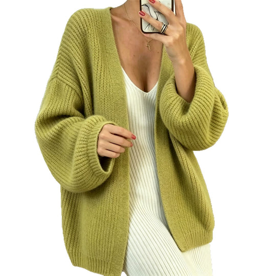 Damen Oversize-Cardigan aus grobem Rippstrick mit Ballonärmeln Shop Nory