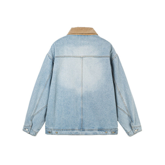 Herren Boxy-Denimjacke im Worker-Stil mit Cordkragen und Frontreißverschluss Shop Nory