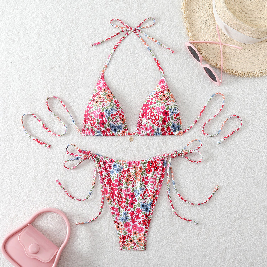 Damen Triangel-Bikini mit verspieltem Kirschmuster