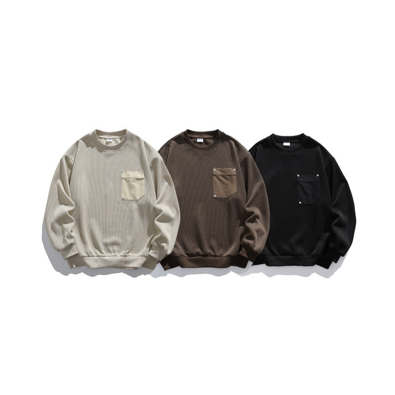 Unisex Waffelstruktur-Sweatshirt mit Brusttasche und elastischem Saum Shop Nory