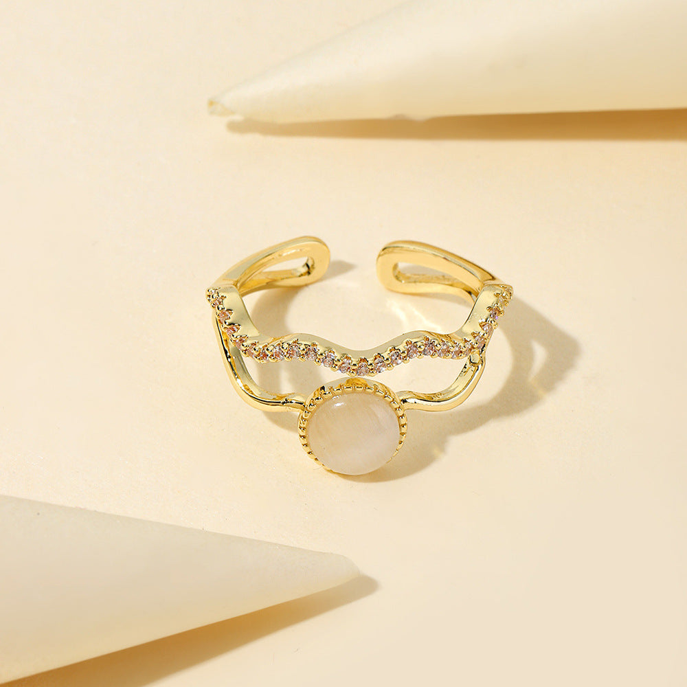 Damen eleganter und glamouröser Ring mit Halbedelstein und funkelnden Zirkoniasteinen Shop Nory