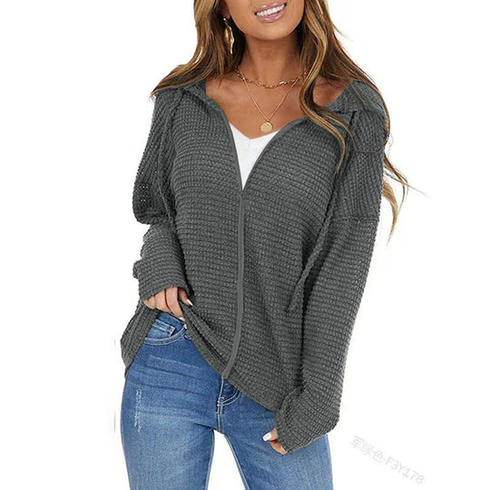 Damen Oversize Struktur-Strickjacke mit Kapuze und durchgehendem Reißverschluss Shop Nory