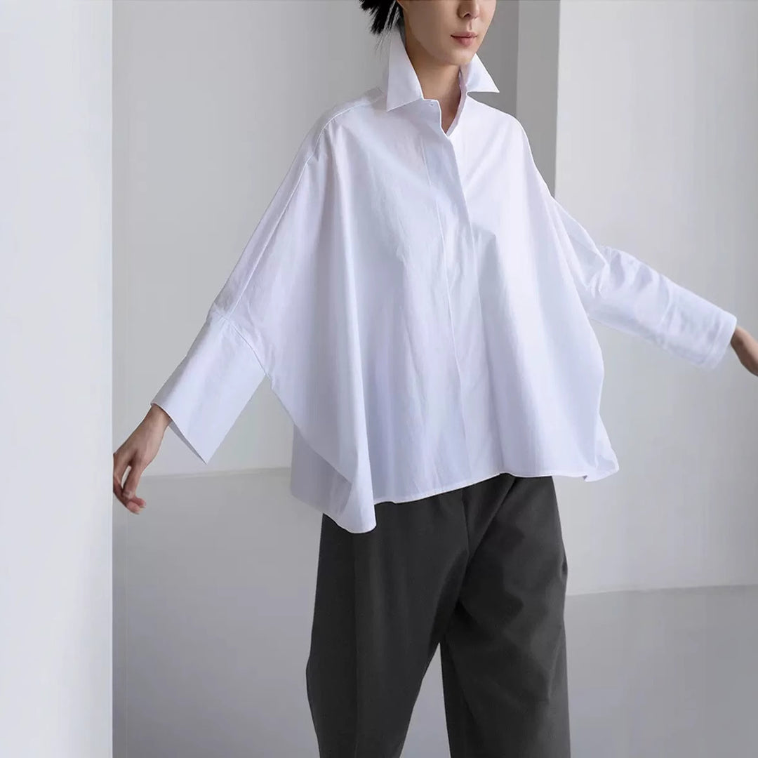 Damen Oversize-PopelinShop Noryluse mit Fledermausärmeln und verdeckter Knopfleiste Shop Nory