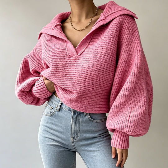 Damen Oversize-Strickpullover mit Matrosenkragen und tiefem V-Ausschnitt Shop Nory