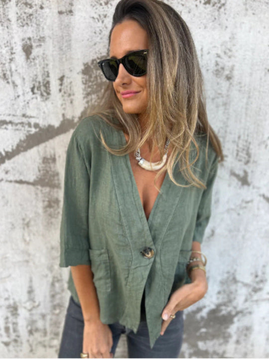 Damen Leichtes Leinenblazer mit kurzer Arm