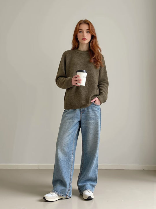 Damen Oversize Mohair‑Optik Pullover mit Rundhalsausschnitt und Raglanärmeln Shop Nory